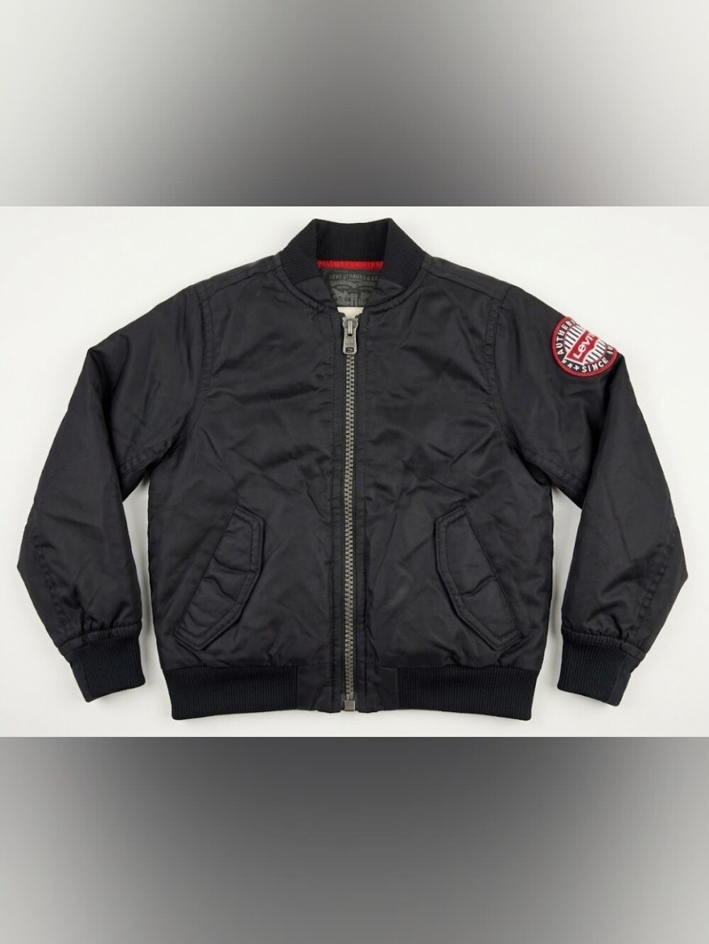 Baby Levi's Unisex Black Bomber Jacket, 2T, Red Lined Varsity Patch Outerwear